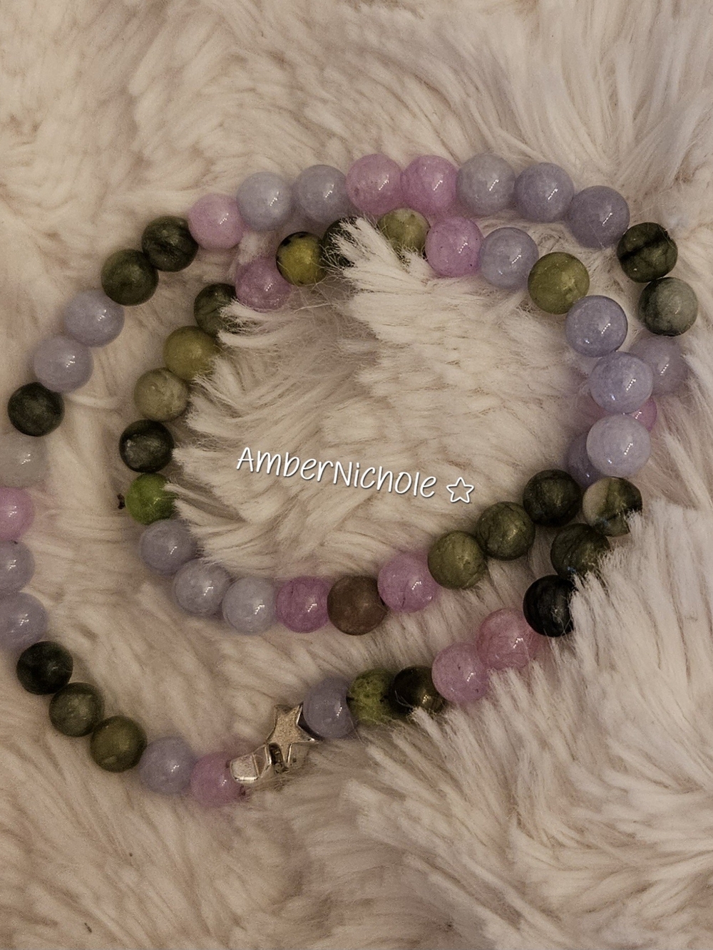 Double Wrap☆Multicolor Beaded Gemstone Bracelet - Lavender, Pink & Green
